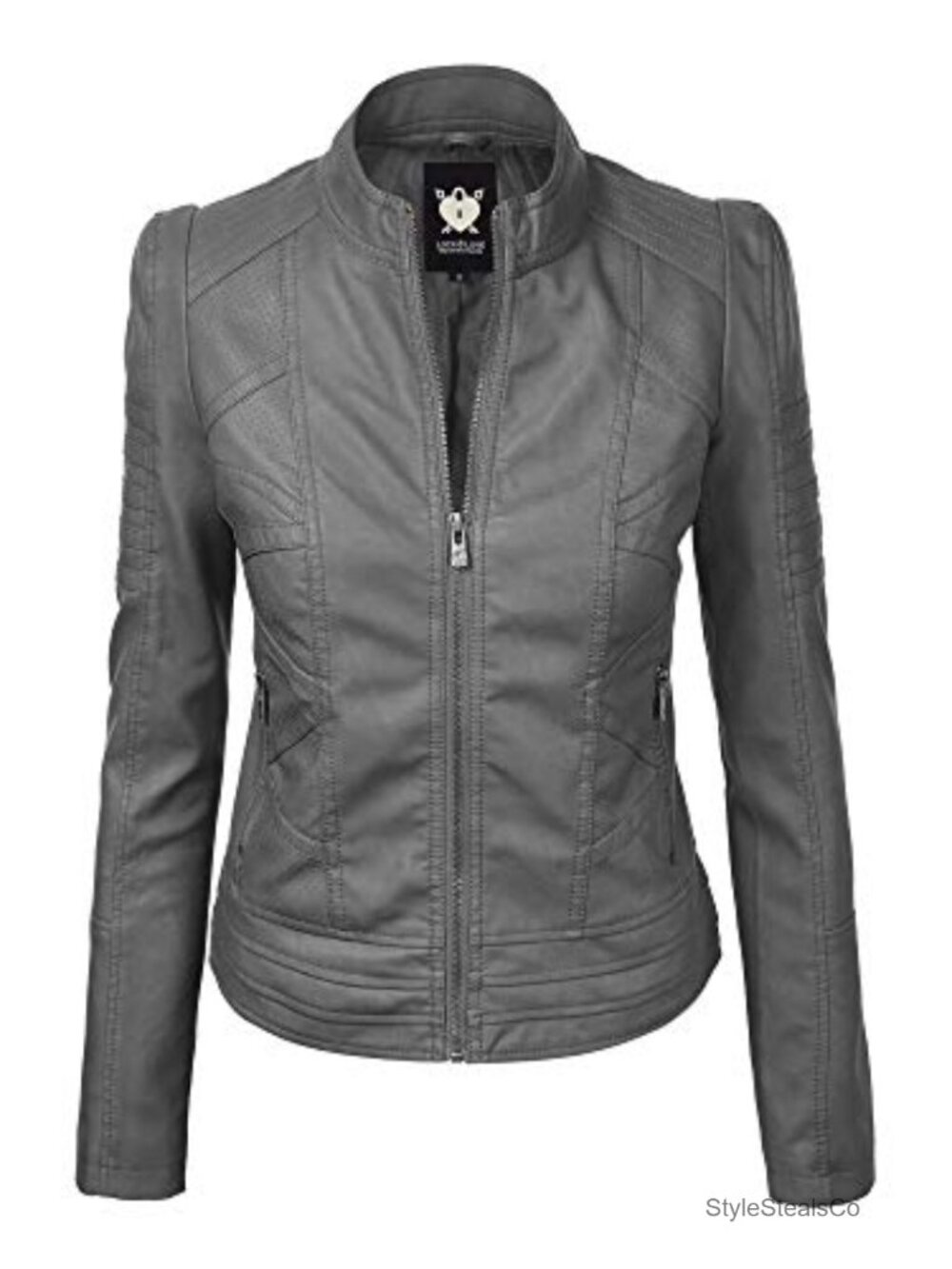 Slim Fit Vegan Leather Moto Jacket Lightweight PU Biker Coat